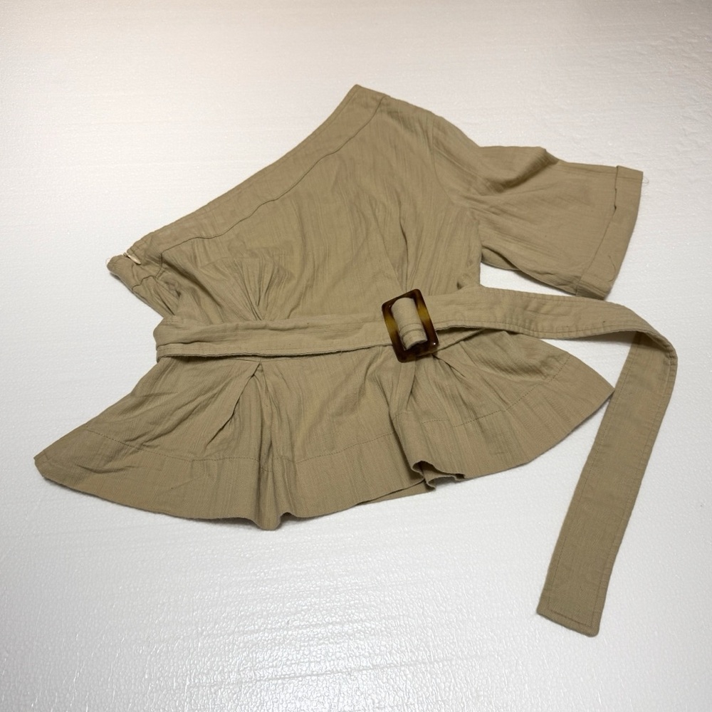 One Shoulder Tie Waist Belt PEPLUM Crinkle‎ Top Blouse Women's Small